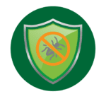 Bug on a shield with a cross out line over it graphic