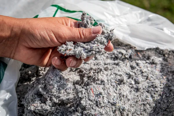 Handful of insulation from a plastic bag