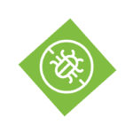 Square graphic of a bug in a circle with a green background