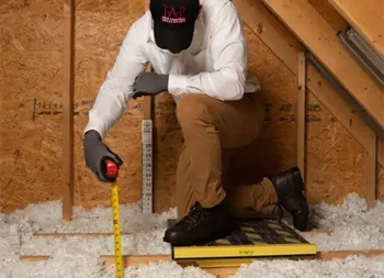 Pest control technician installing TAP insulation in an attic - Keep pests away from your attic with Bug Out in FL