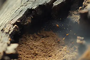 Pile of sawdust created by termites